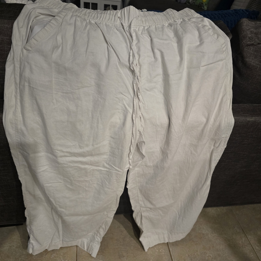 Women's Wide Leg White Linen Pants